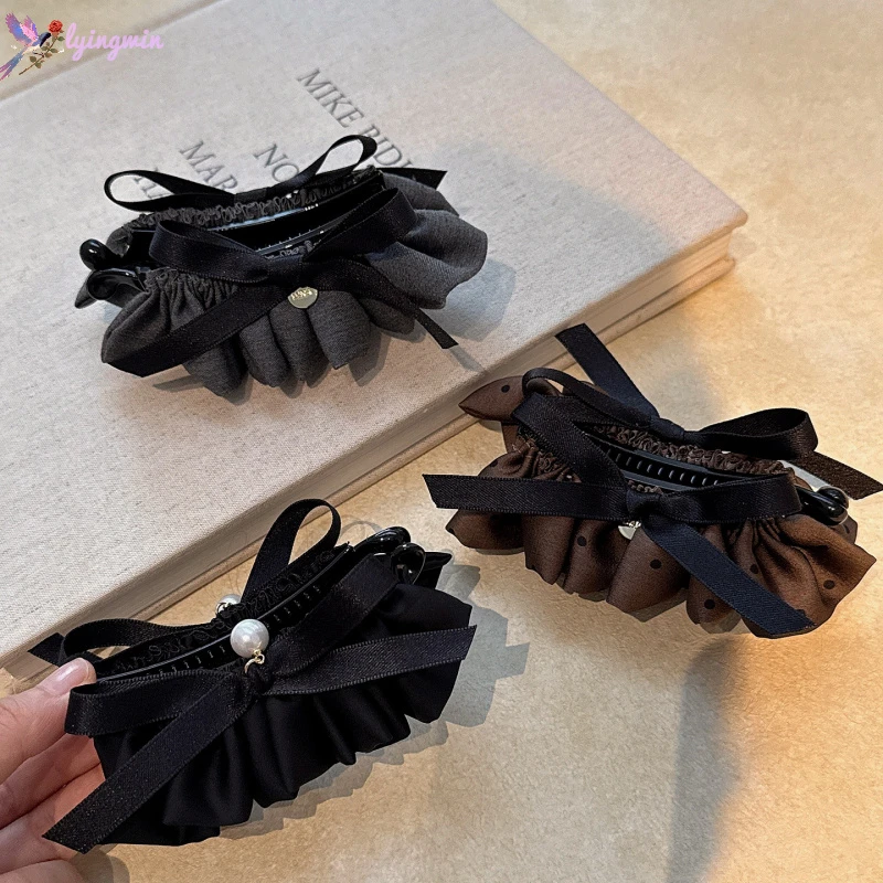 韩系温柔气质头饰蝴蝶结香蕉夹竖夹后脑勺马尾夹黑色半扎发夹发饰