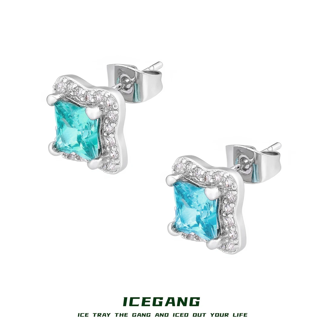 ICEGANG 铜合金合成锆石耳饰 北极星四叶草耳钉baby blueS925银针