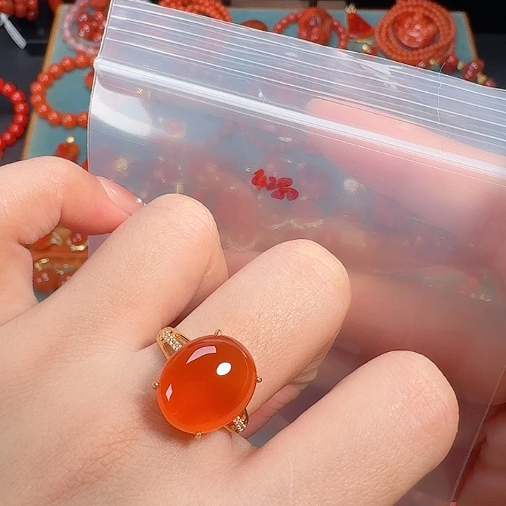 南红玛瑙银S925镶嵌戒指