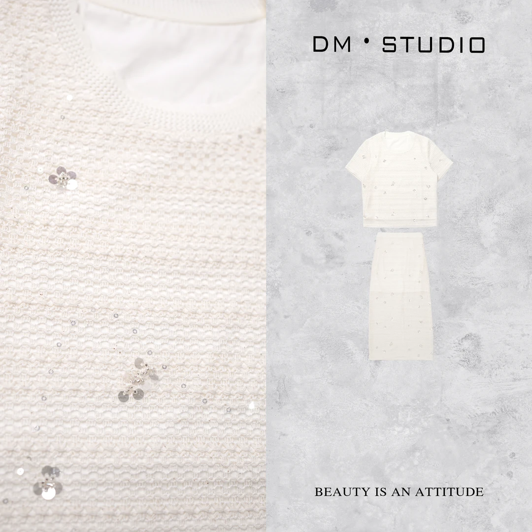 DEDM•STUDIO/气质静奢珠片上衣+后开叉半身裙套装（2504TZ/250926）