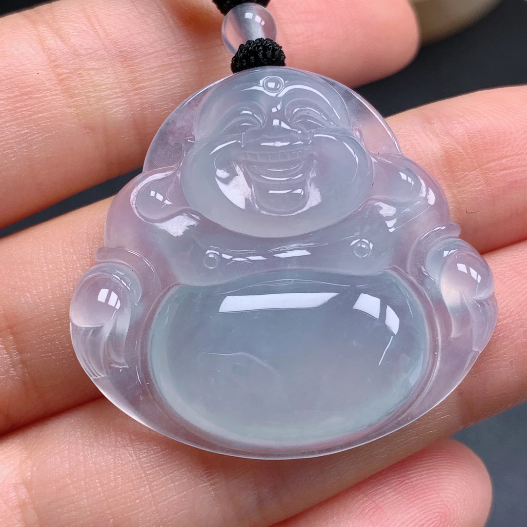 天然缅甸翡翠A货冰种佛公气质精美尺寸36+34+6.2  JS