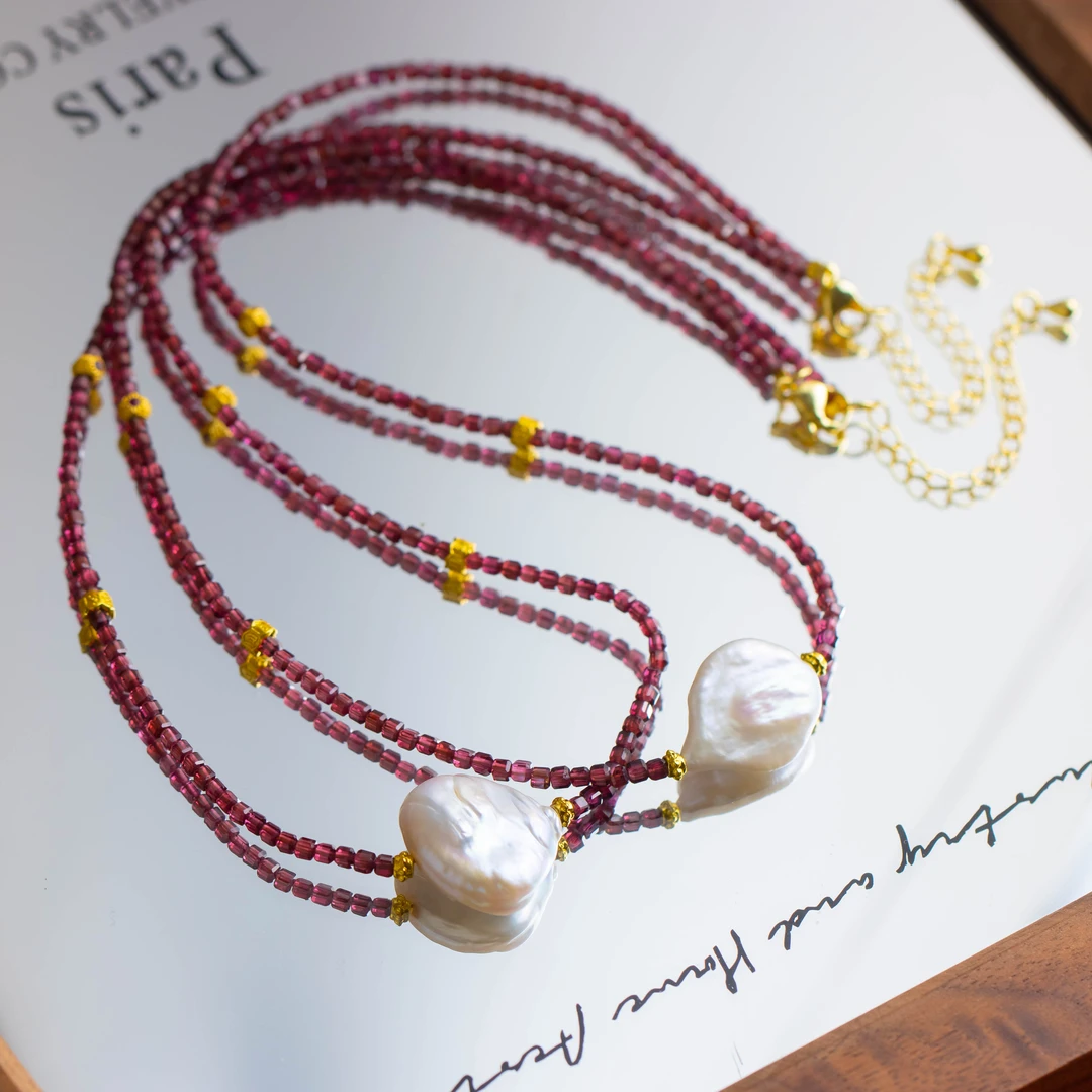 石榴石巴洛克珍珠百搭项链（多样性发货 发其一）
