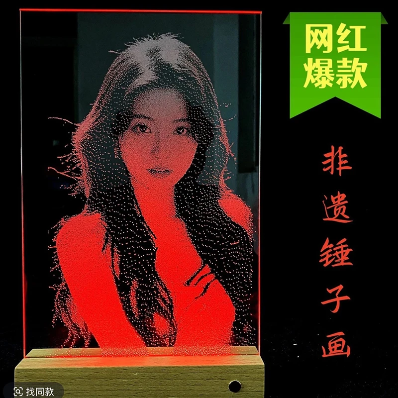 生日纪念礼物锤子玻璃画私人定制创意摆台送女生日情人节礼物