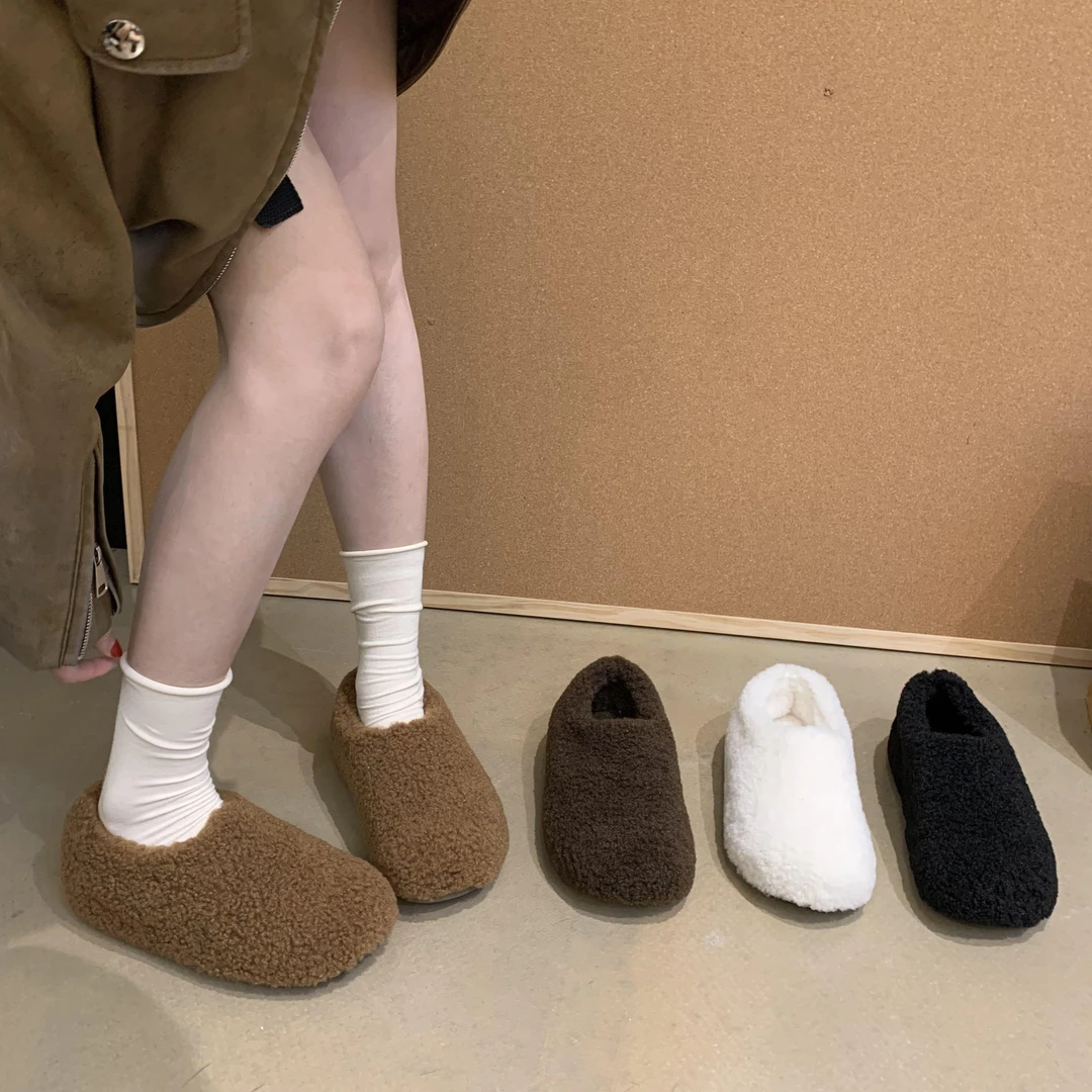 【品牌撤柜】加绒保暖厚底增高毛鞋秋冬大鞋女款2025新款一脚蹬单鞋