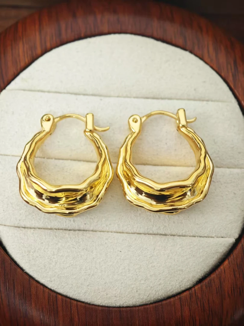 【桃觅】足金999 5D法式褶皱裙边耳扣