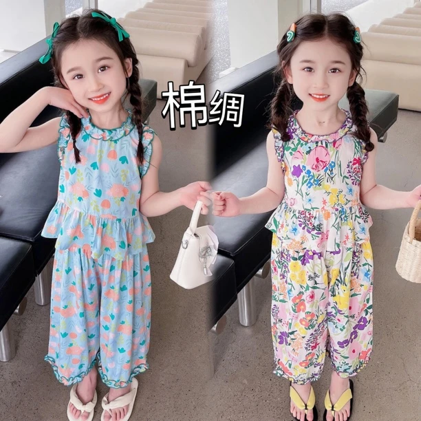 (棉绸)夏季女童套装小女孩气质花边洋气两件套儿童夏装