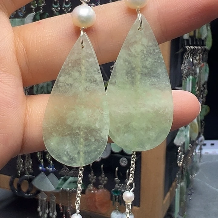 s***容翡翠银S925镶嵌耳饰