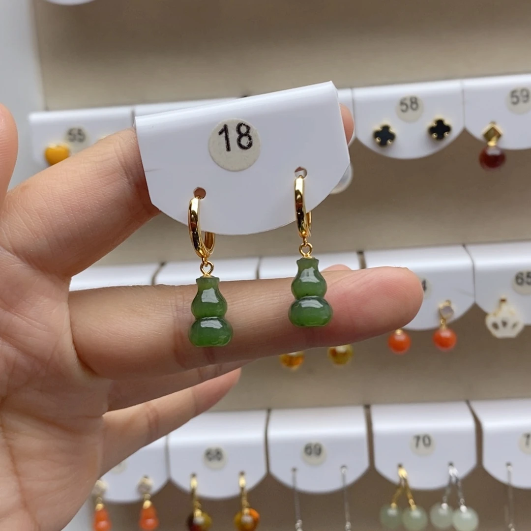 银S925镀金镶嵌和田玉耳饰