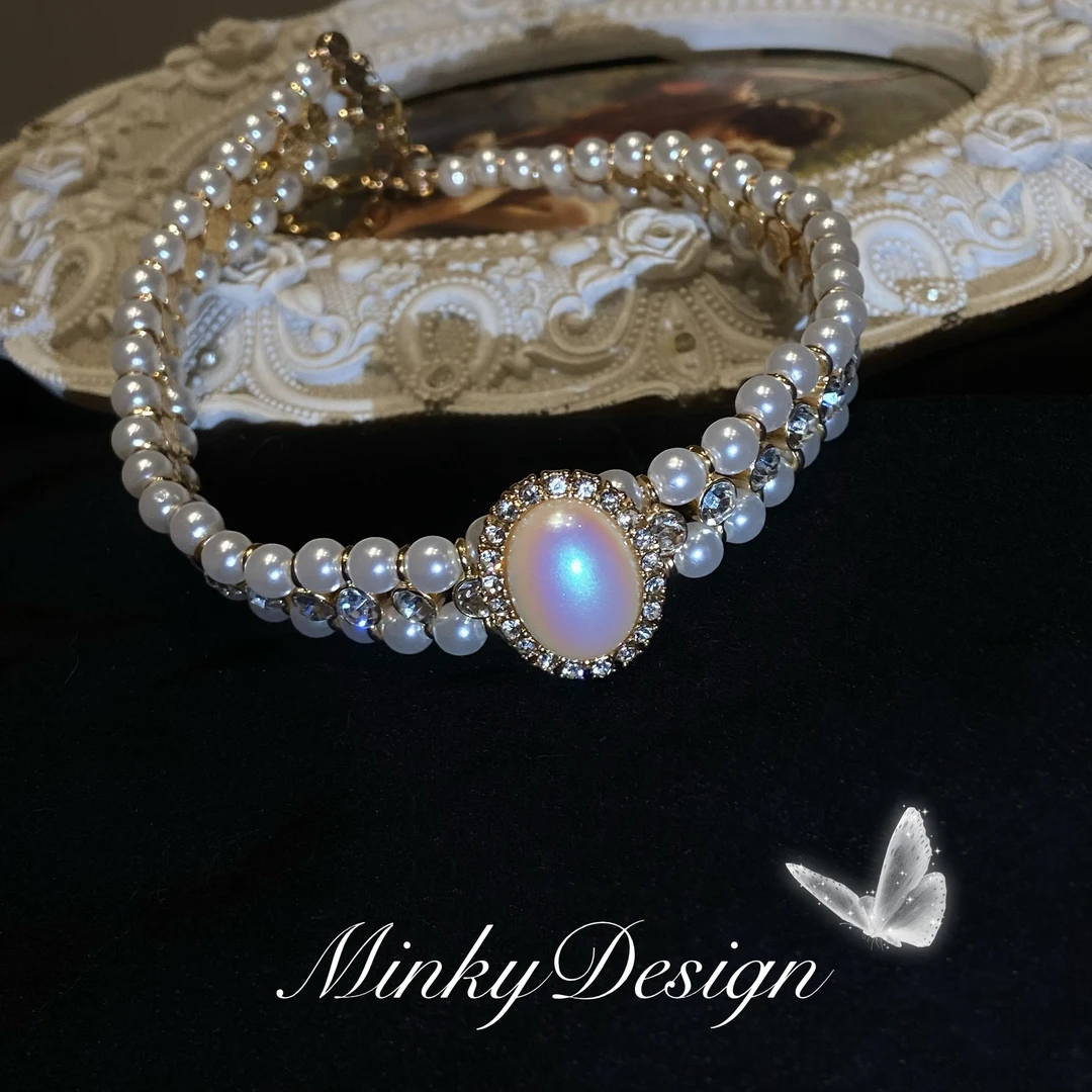 铜合金项链 「巴黎街头」珍珠复古多层镶钻颈链小众设计高级感