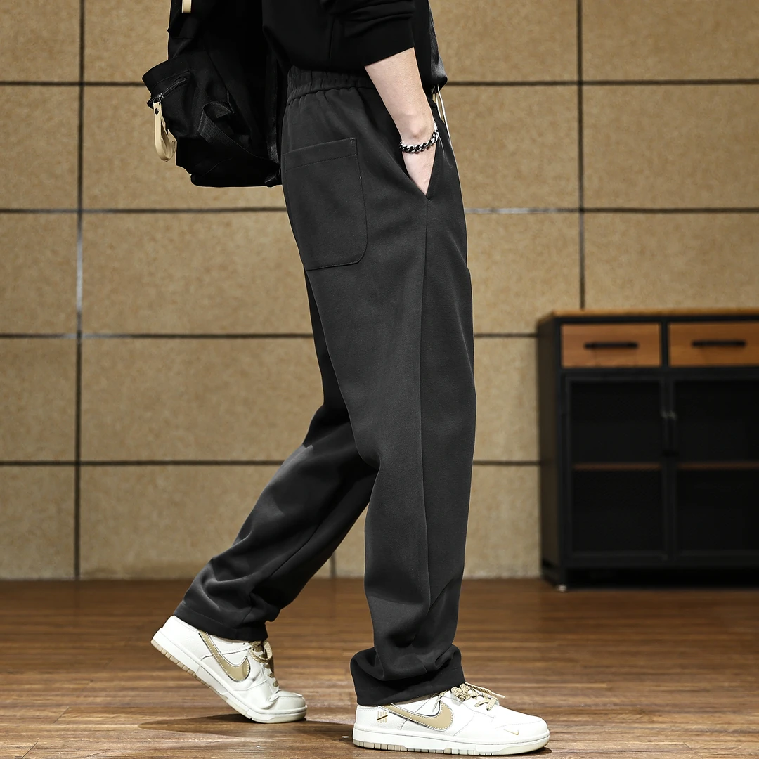 新款美式高街重磅弯刀休闲裤春秋季直筒大码拼接松紧腰卫裤长裤潮