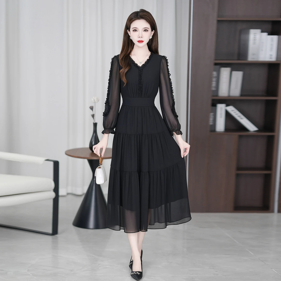 2025年早春穿搭新款裙子法式长袖洋气显瘦名媛气质女装连衣裙