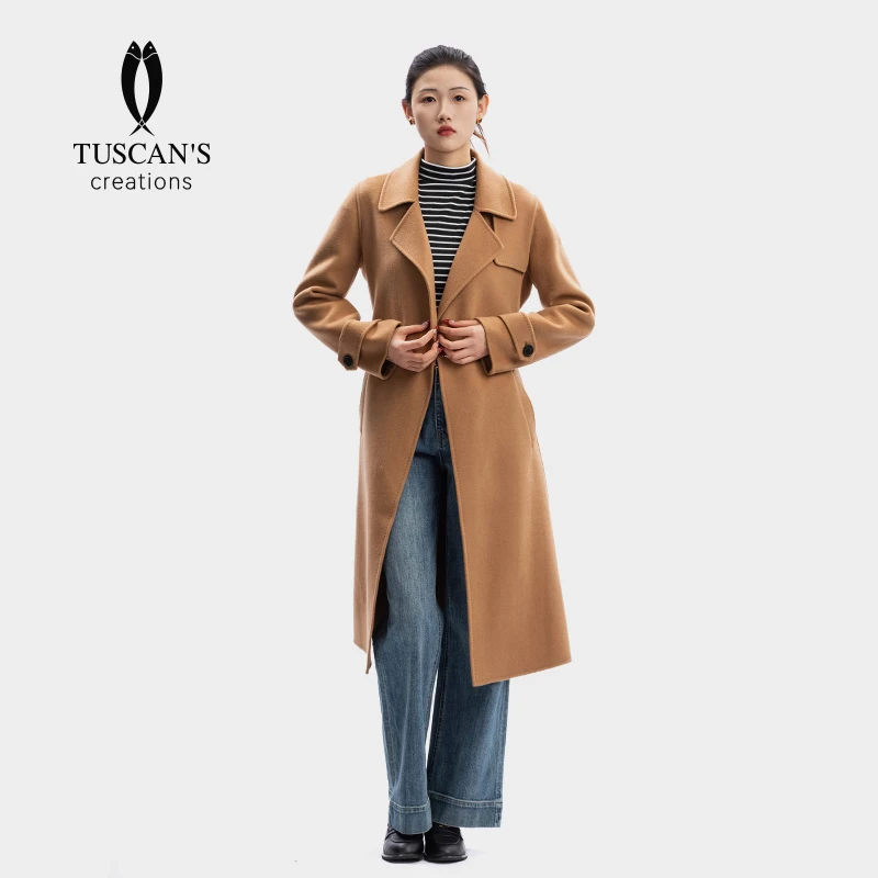 TUSCAN'S CREATIONS时尚气质双面呢冬季简约冬季女中长款羊毛大衣