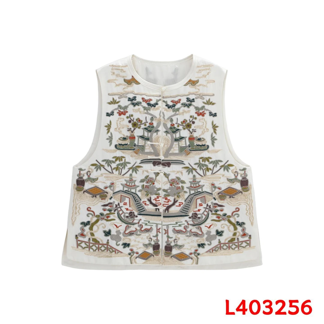 【岚岚专属】丝绵缎绣花马甲白色 403256