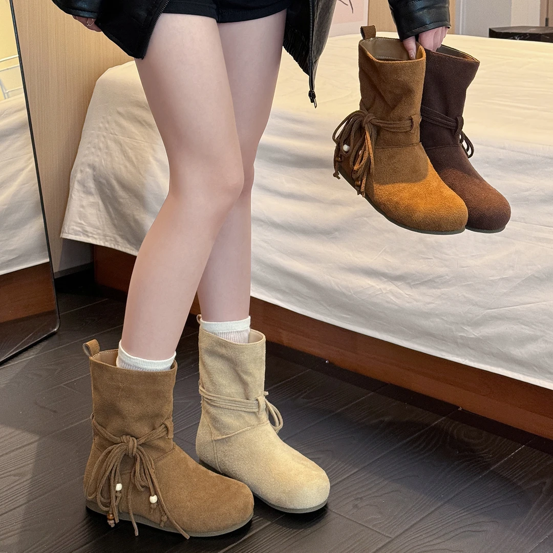 贾不假马丁靴女款2025新款秋冬时尚百搭复古洋气棕色显瘦勃肯靴子