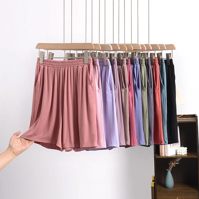 夏季薄款莫代尔口袋短裤女松紧腰家居裤女韩版宽松大码睡裤休闲裤