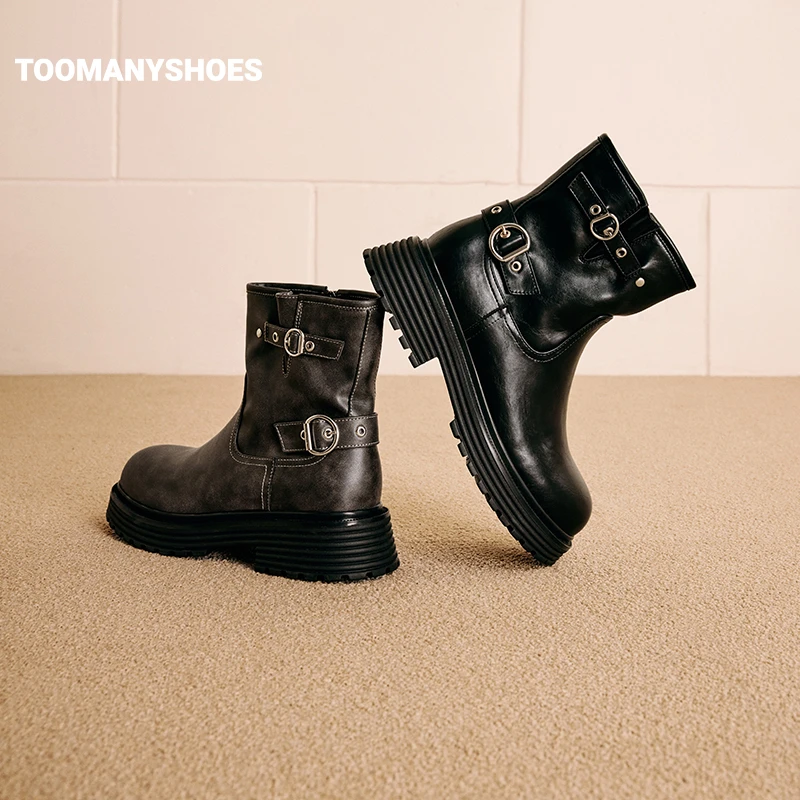 Toomanyshoes靴子秋冬款默契节拍厚底增高短靴工装骑士靴女