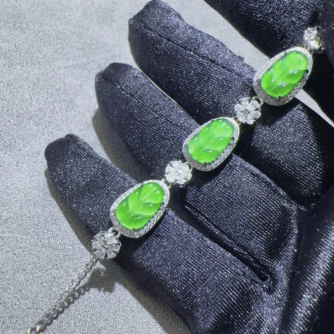 【直播间专属-树叶手链】天然A货翡翠阳绿树叶手链气质轻奢时尚精美