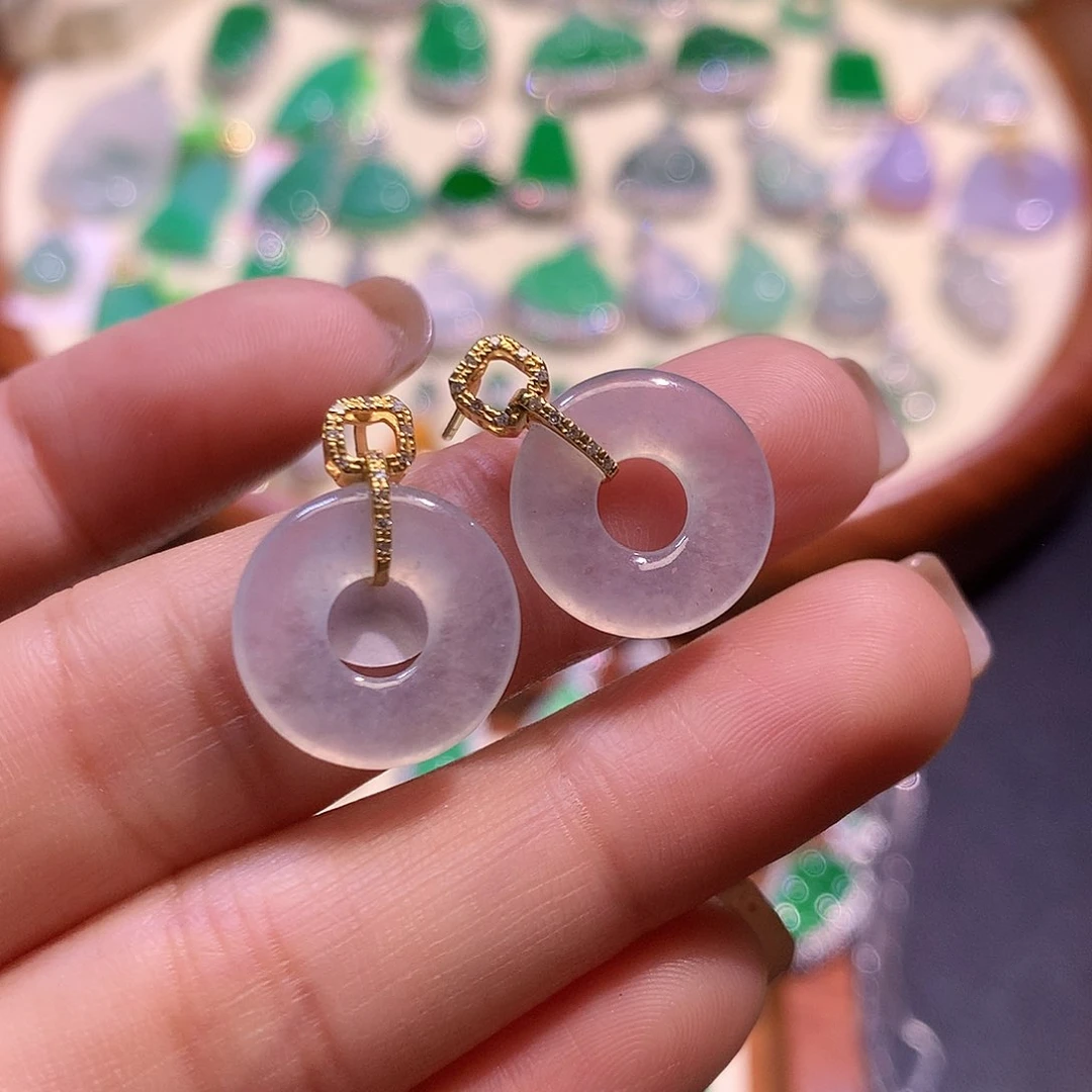 翡翠耳饰18K金镶嵌甜甜圈