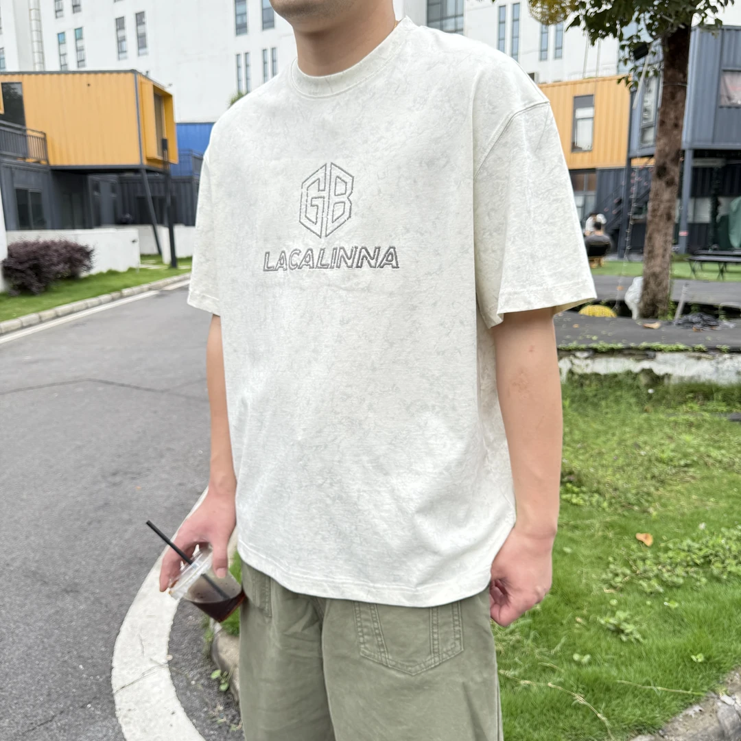 JANEUNIT2025夏季英文印花纯棉半袖宽松简约休闲百搭短袖圆领T恤