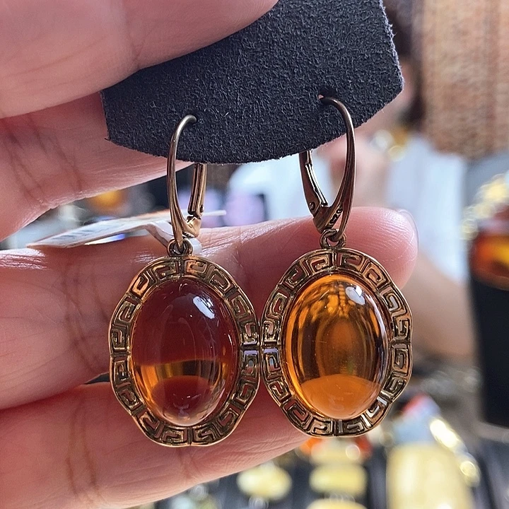 琥珀银S925镶嵌耳饰耳环