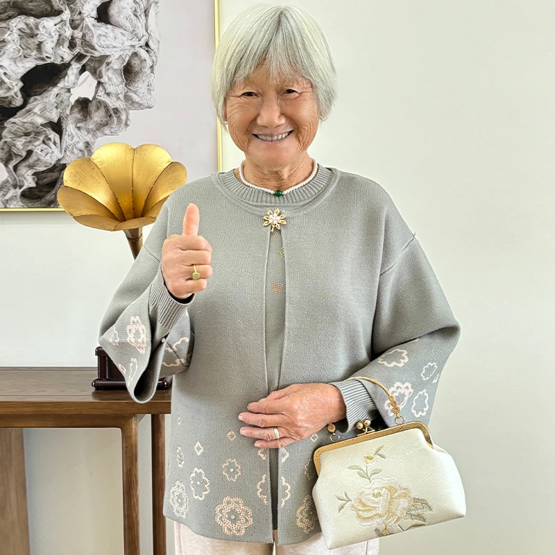 奶奶秋装毛衣开衫60岁70老太太针织两件套装新款妈妈短外套女