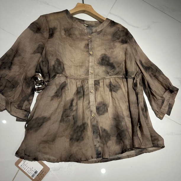【心依阁铭品】6718苎麻上衣女装衬衣小衫韩版宽松百搭透气吸汗