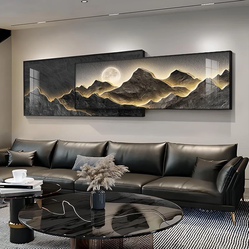 【客厅集合】现代轻奢装饰画沙发背景墙挂画背靠有山叠加山水墙壁画