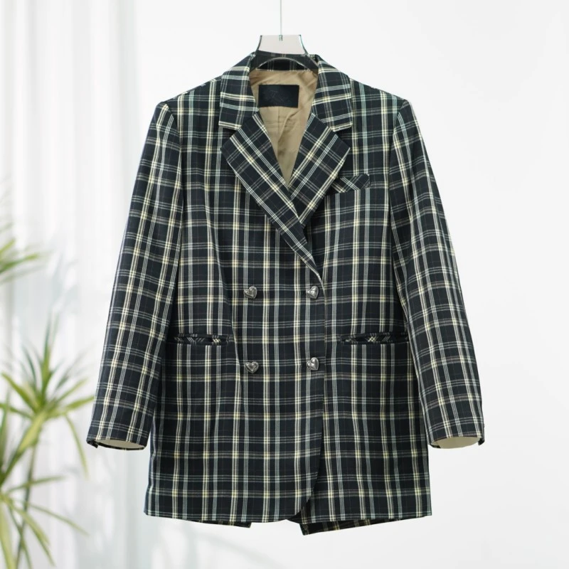 【三C・伊】HD450  双排爱心扣格子西装黑色Y22410153W00