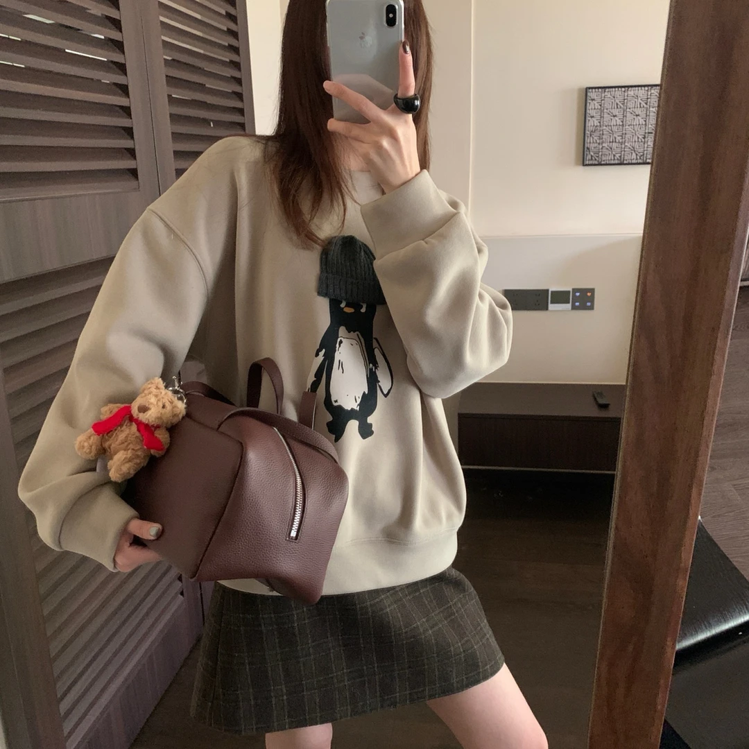 TE-帽企鹅趣味印花韩感加分减龄休闲加绒保暖卫衣(软软呼呼)T4494