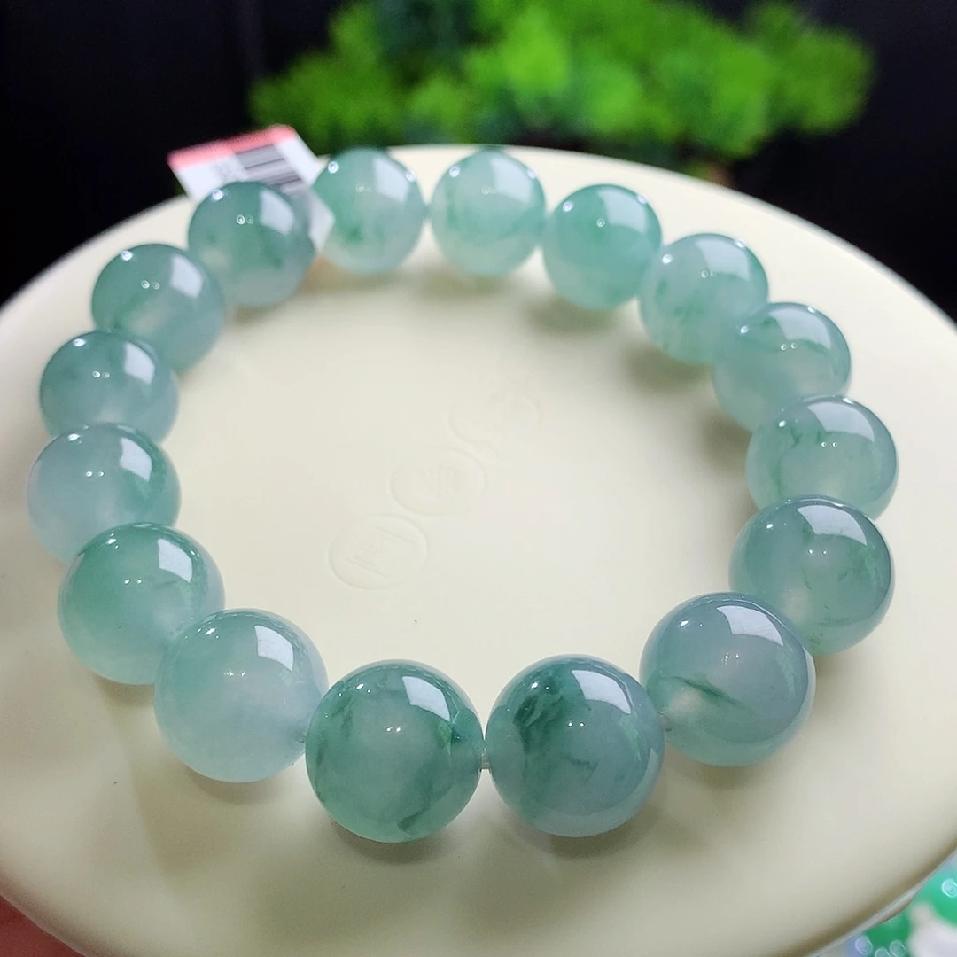 未镶嵌手串翡翠卡13mm老坑老料 晴蓝钢飘花