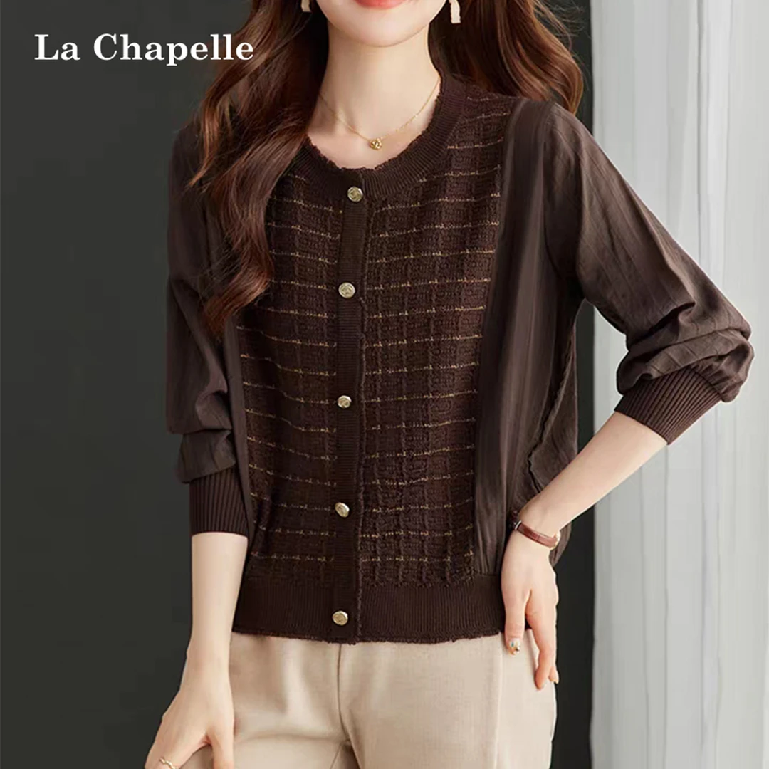 拉夏贝尔2025秋冬新款复古高级感褶皱圆领针织内搭遮肉显瘦毛衣女