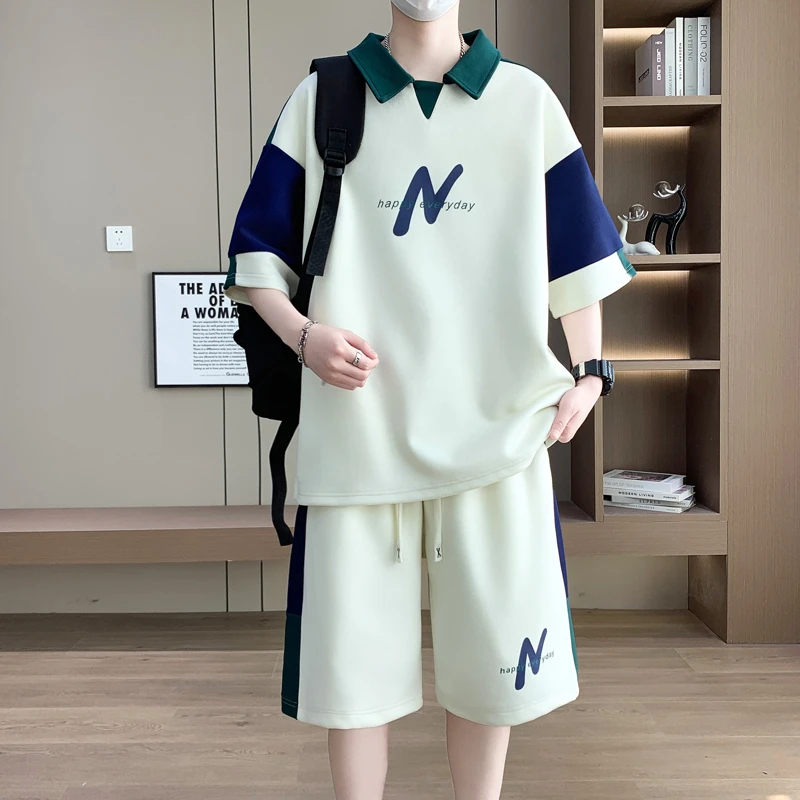 青少年套装男夏季短袖运动休闲宽松潮牌polo衫潮流青年搭配两件套