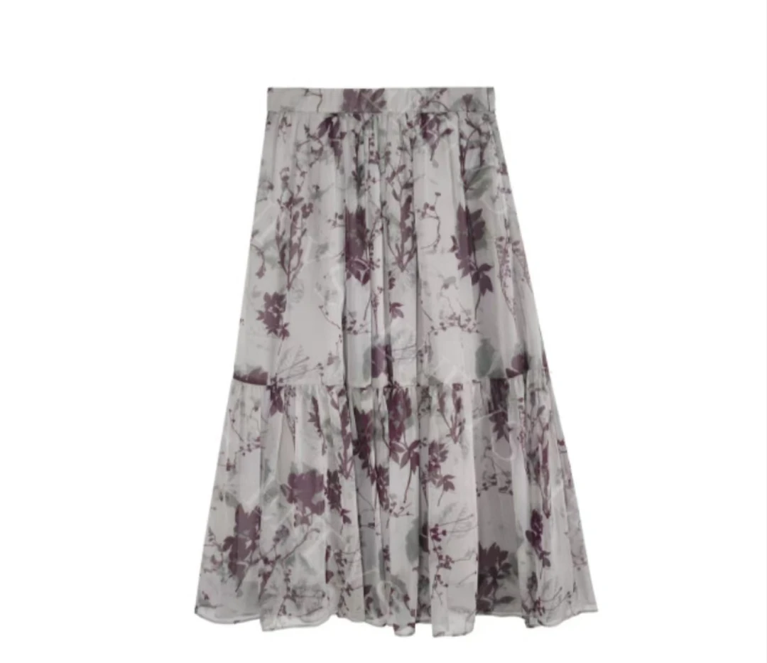 夏季轻盈飘逸松紧腰复古碎花伞裙A摆半身裙显瘦气质高腰优雅