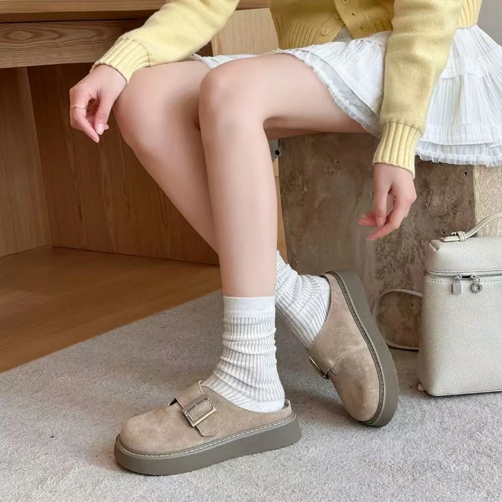 磨砂皮厚底松糕鞋包头博肯拖2025春夏无后跟女88-19