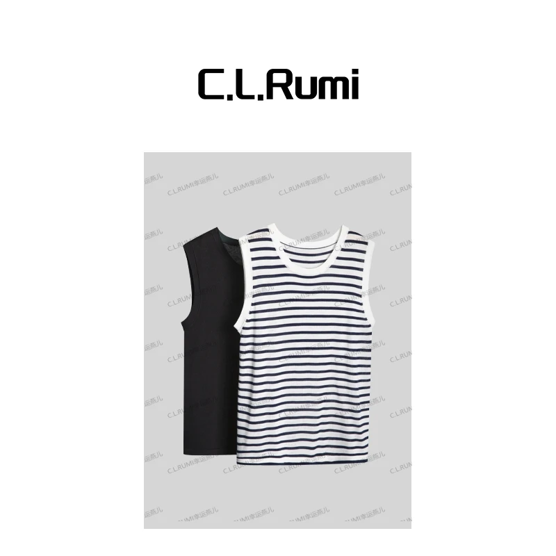 【Rumi时装】   夏日蓝海  无袖撞色条纹宽松百搭背心不挑人3365bx