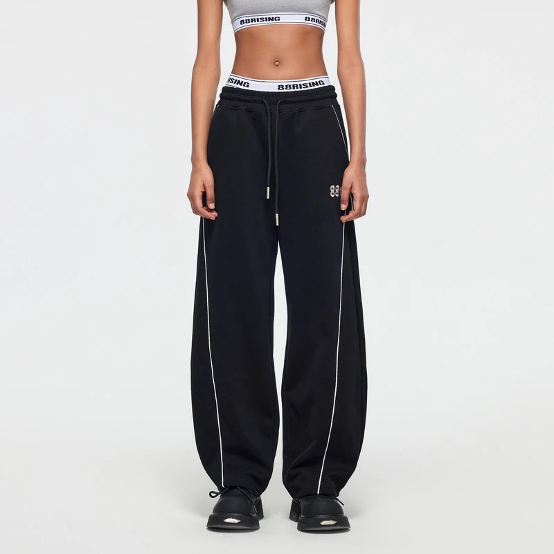 88rising 基础款香蕉裤条纹撞色牙边刺绣卫裤休闲宽松针织运动裤