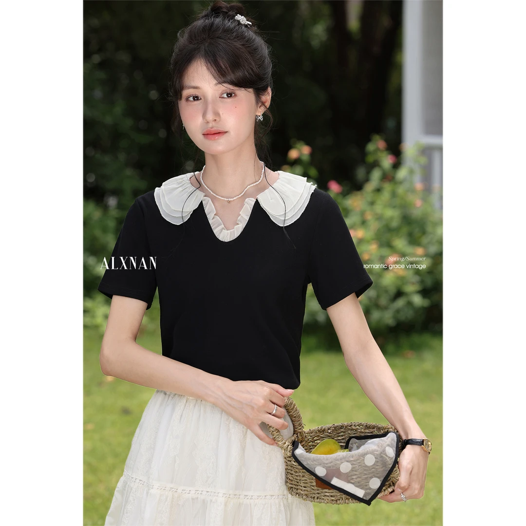 【粉丝福利】鹿向南「晨光泼墨」短袖T恤夏季新款时尚上衣女L55872