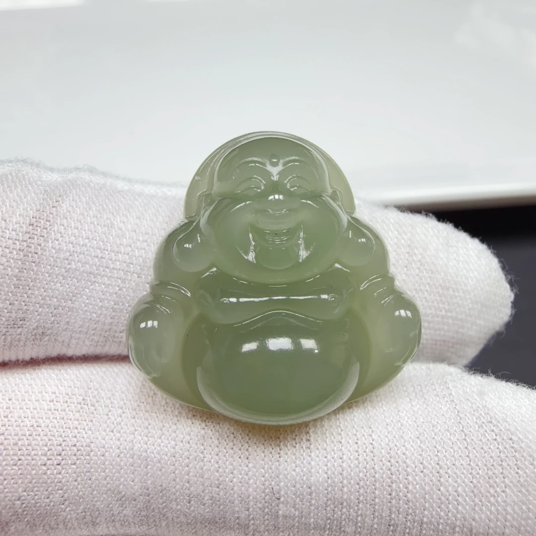 【伟伟鉴定】和田玉 冰晴水 弥勒佛佛公吊坠 25×25×11 时尚精品百搭