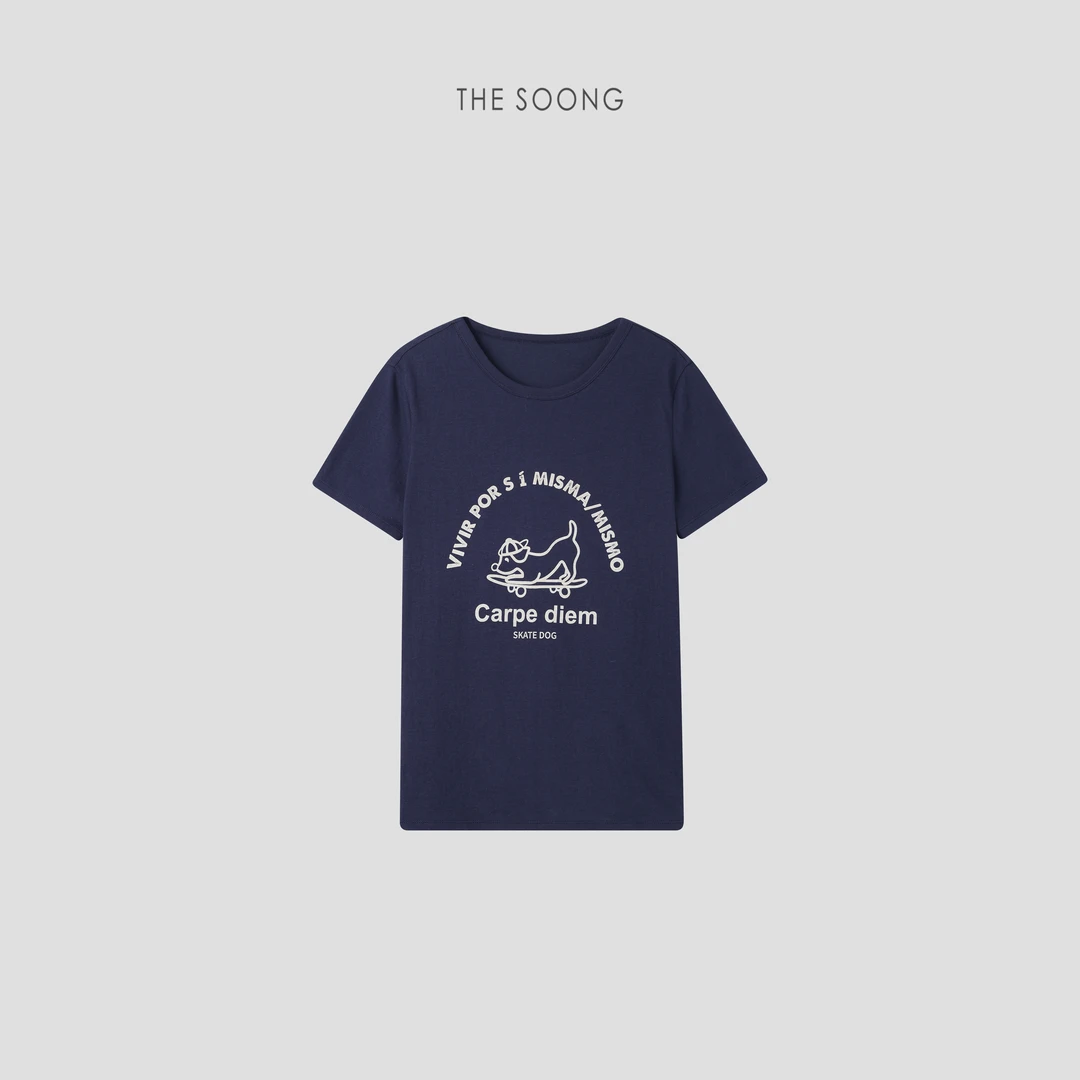 THESOONG|"Carpe diem"经典肤感轻盈印花字母T恤上衣HRTX7023