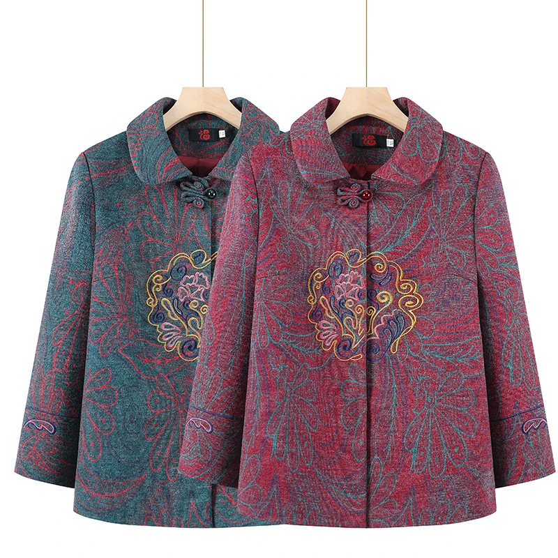 2025新款秋季女士开衫印花外套奶奶装休闲舒适居家上衣中老年女装