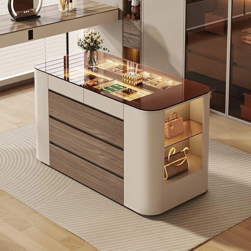 意式极简首饰中岛柜台衣帽间主卧室落地展示柜首饰包包收纳储物柜