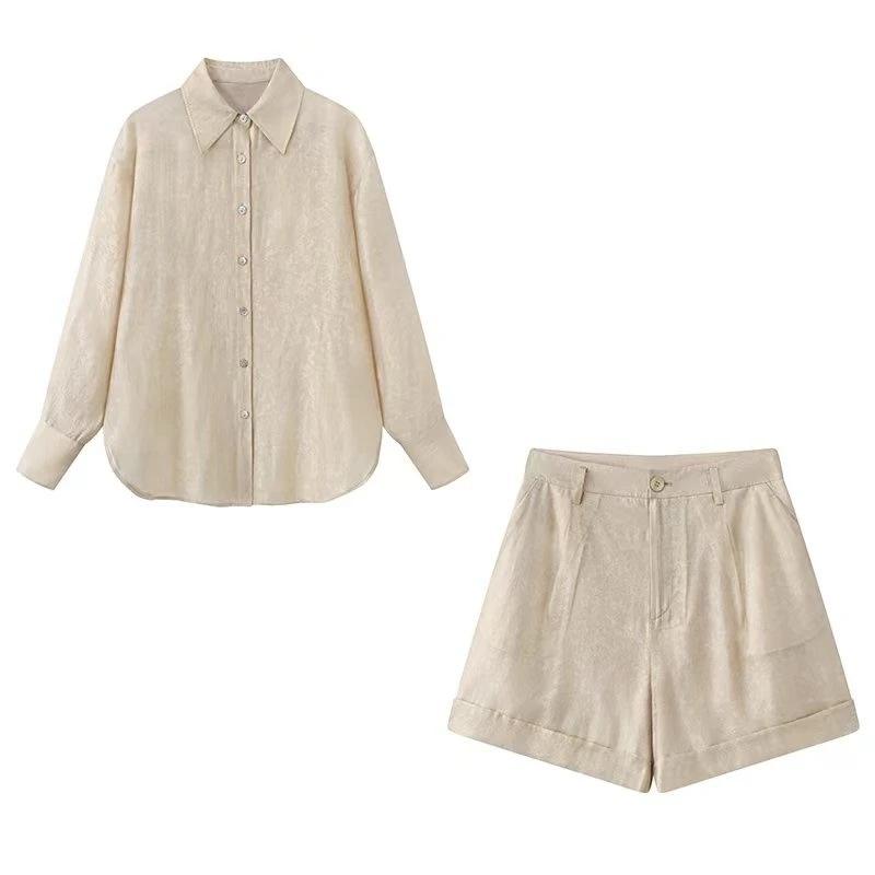 夏季休闲防晒套装宽松轻薄衬衫短裤1010/3010