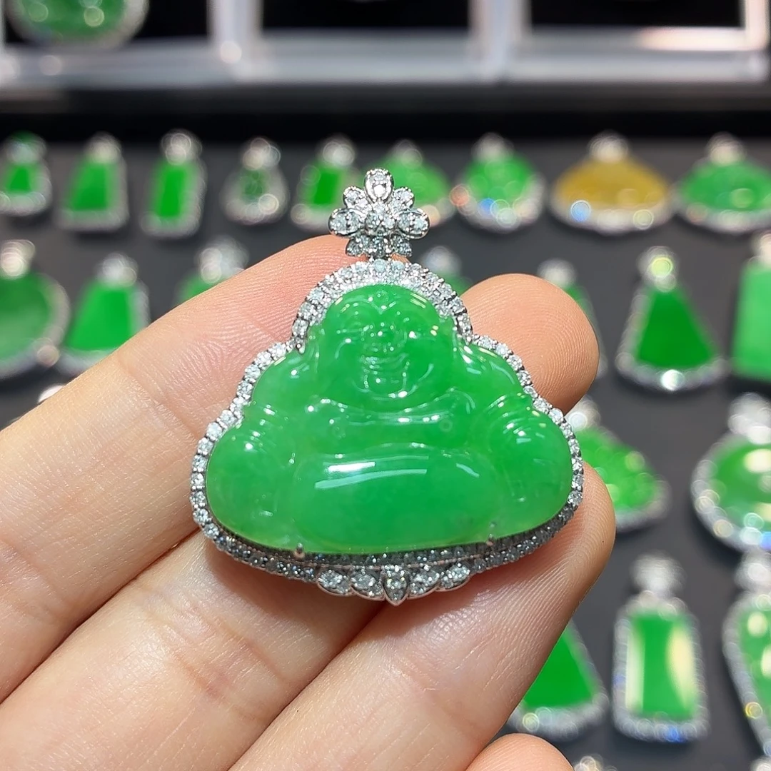 翡翠18K金镶嵌吊坠(不含链)翡翠