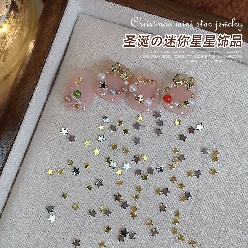 美甲饰品圣诞花环蝴蝶结合金饰品新款五角星星百搭银色指甲配饰品