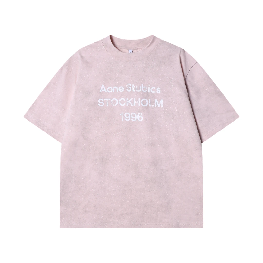 夏季高级感新款美式扎染满天星短袖T恤字母数字印花百搭圆领上衣