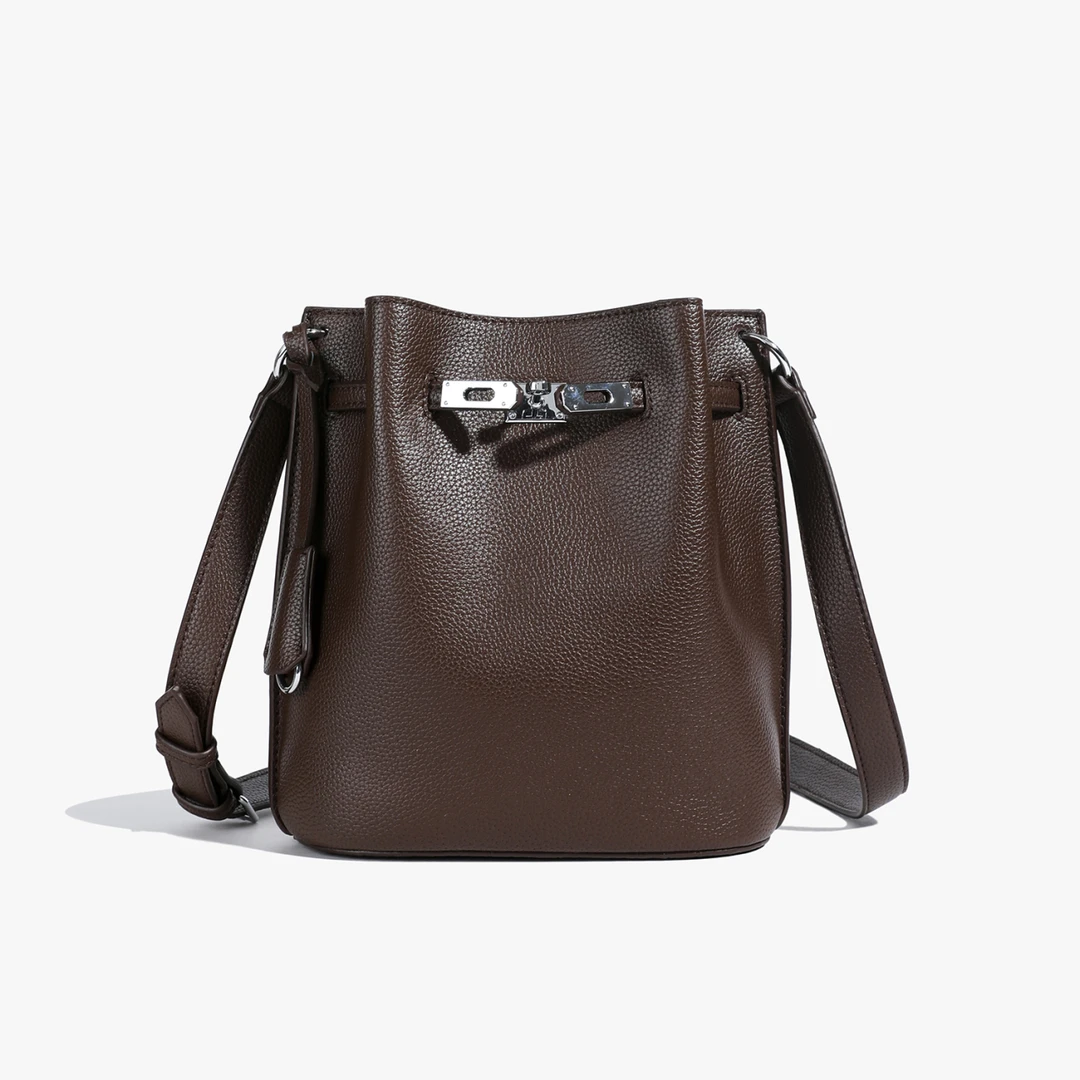 小众设计潮流软皮荔枝纹水桶包洋气百搭单肩斜挎包