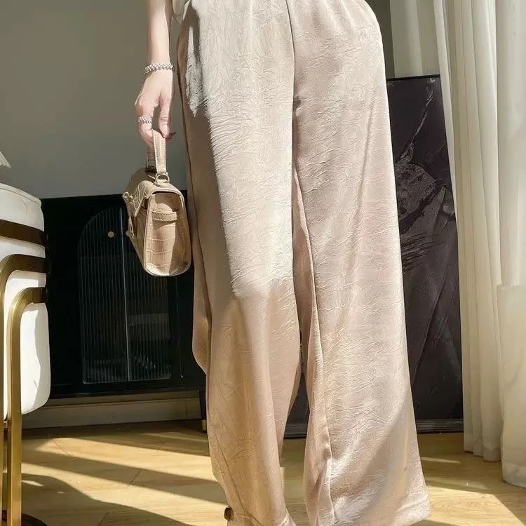 2025春季新款高腰醋酸裤女士宽松显瘦气质暗纹休闲直筒裤长裤裤子
