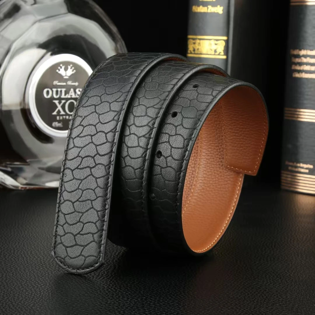 高品质togo皮圆头平滑扣挂扣皮带条双面头层牛皮3.8cm单带无扣头