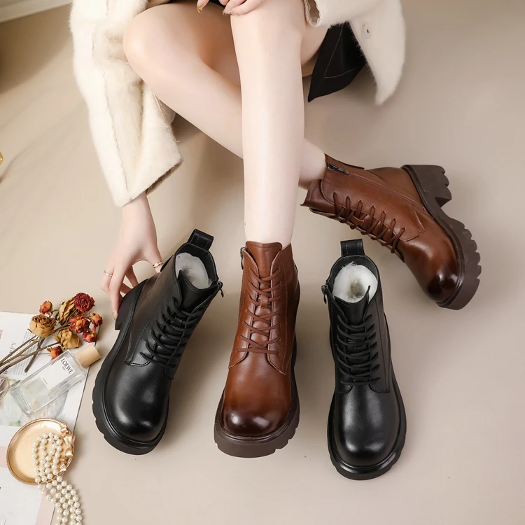 【西雅图】年后断码清货厚底女士马丁靴女鞋侧拉链66005