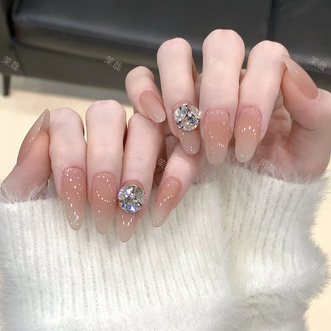 茉哉七七现货【施家全华钻/月色】纯手工定制美甲拆卸穿戴甲A4002